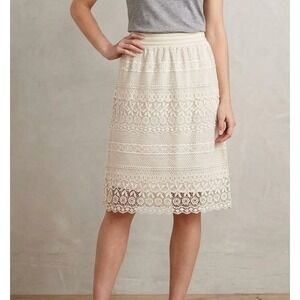 Retro Ivory Crochet Lace Midi Skirt Boho Feminine Fairy Hippie Size M Medium